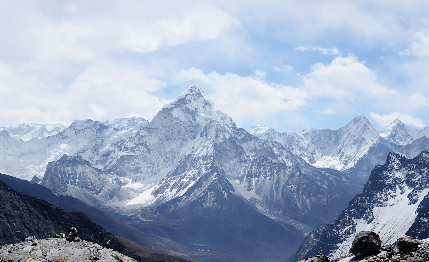 A wide mountain landscape under open sky
